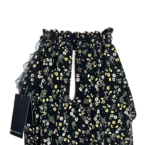 Adrianna Papell Black Floral Sleeveless Chiffon Blouse Halter Keyhole Top NWT M - Picture 6 of 11